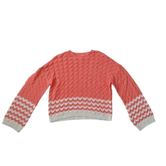 Abound Orange and Ivory Crew Neck Knit Long Sleeve Pullover Sweater Women's XL - Picture 2 of 13